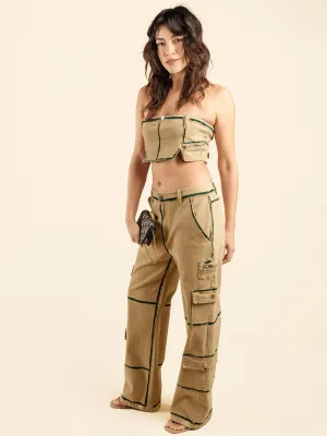 WOMEN'S SLEEVELESS CROP TOP & WIDE LEG PANTS 2PC.SET