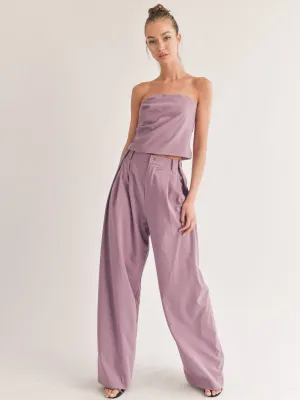 WOMEN'S SLEEVELESS CROP TOP & WIDE LEG PANTS SOLID 2PC. SET