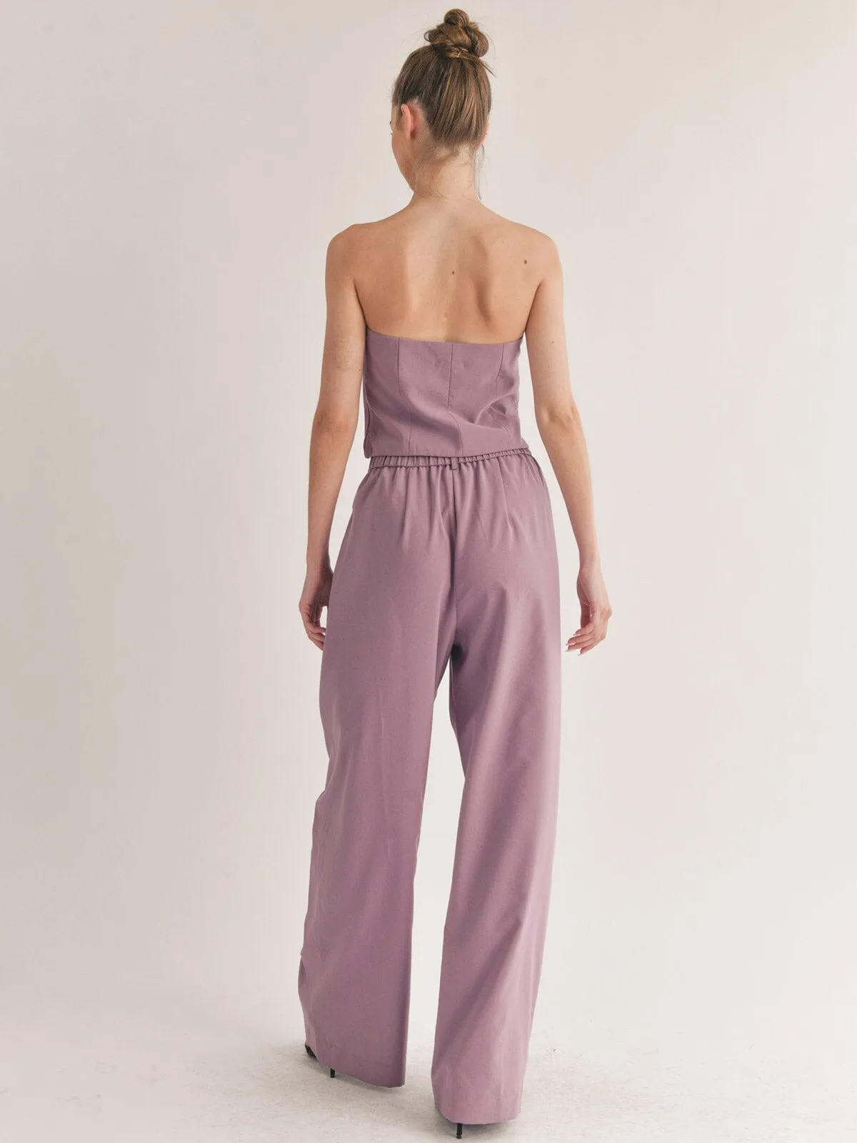 WOMEN'S SLEEVELESS CROP TOP & WIDE LEG PANTS SOLID 2PC. SET
