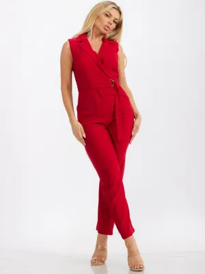 WOMENS' SLEEVELESS FRONT POCKETS SURPLICE JUMPSUIT