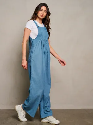WOMEN'S SLEEVELESS POCKETS CORDUROY WIDE LEG OVERALL