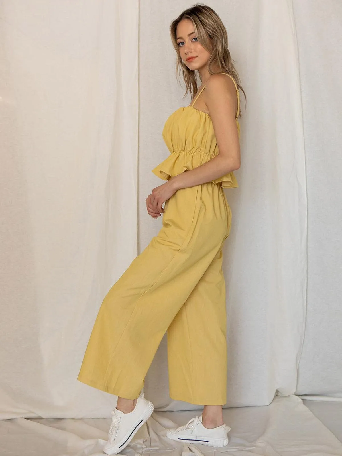 WOMEN'S SLEEVELESS RUFFLE POCKETS JUMPSUIT