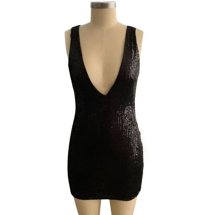 Women's V-neck Sleeveless Sexy Sequin Party Dress