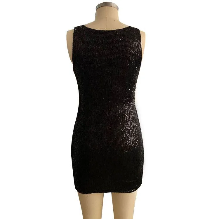 Women's V-neck Sleeveless Sexy Sequin Party Dress