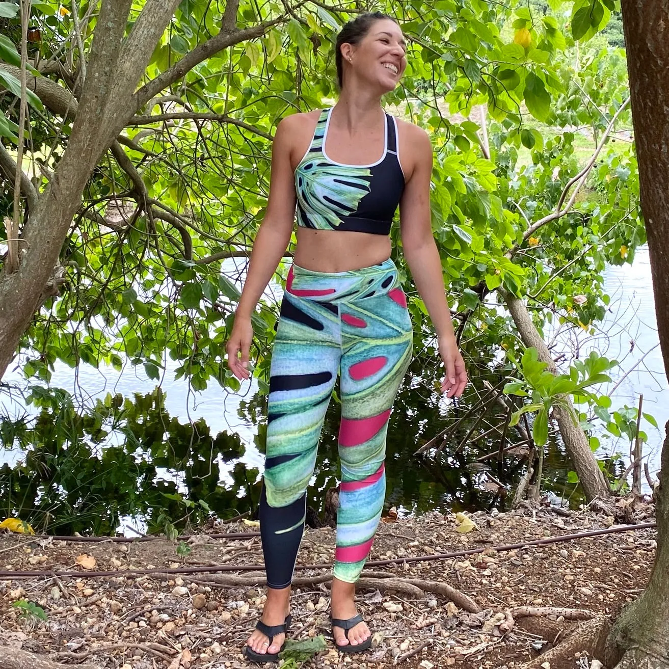 Women's Yoga Pants: Tropical Monstera Leaf