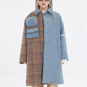 Woolen Plaid Stitching Winter Coat