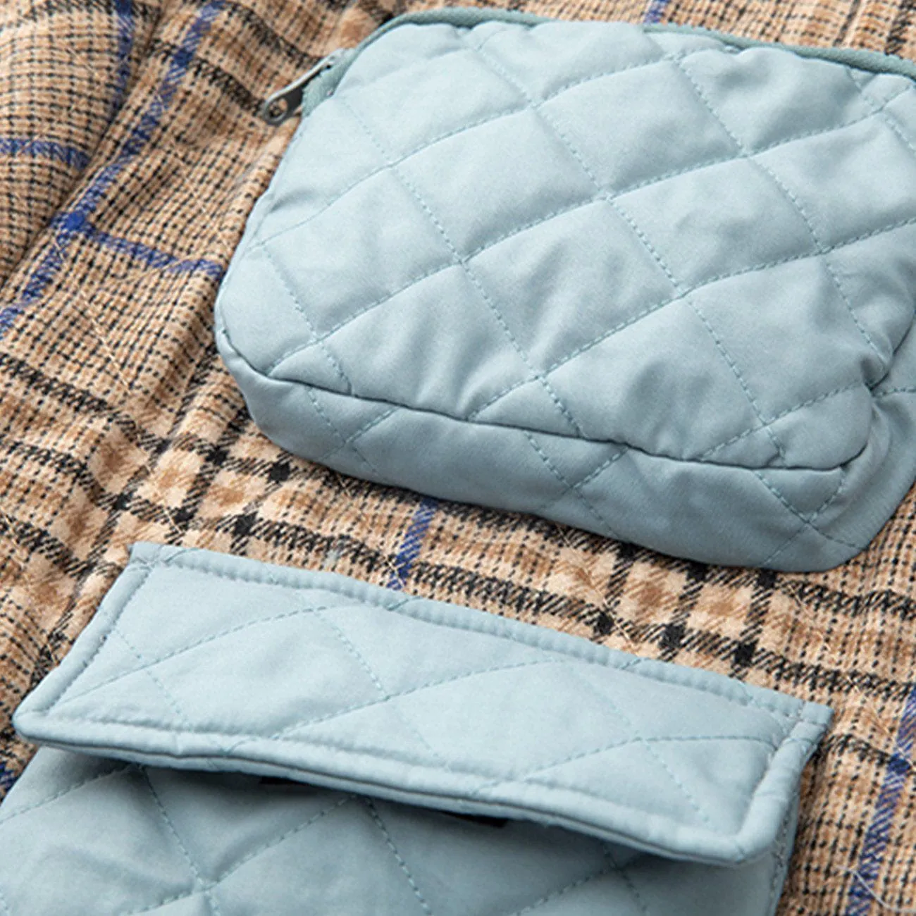 Woolen Plaid Stitching Winter Coat