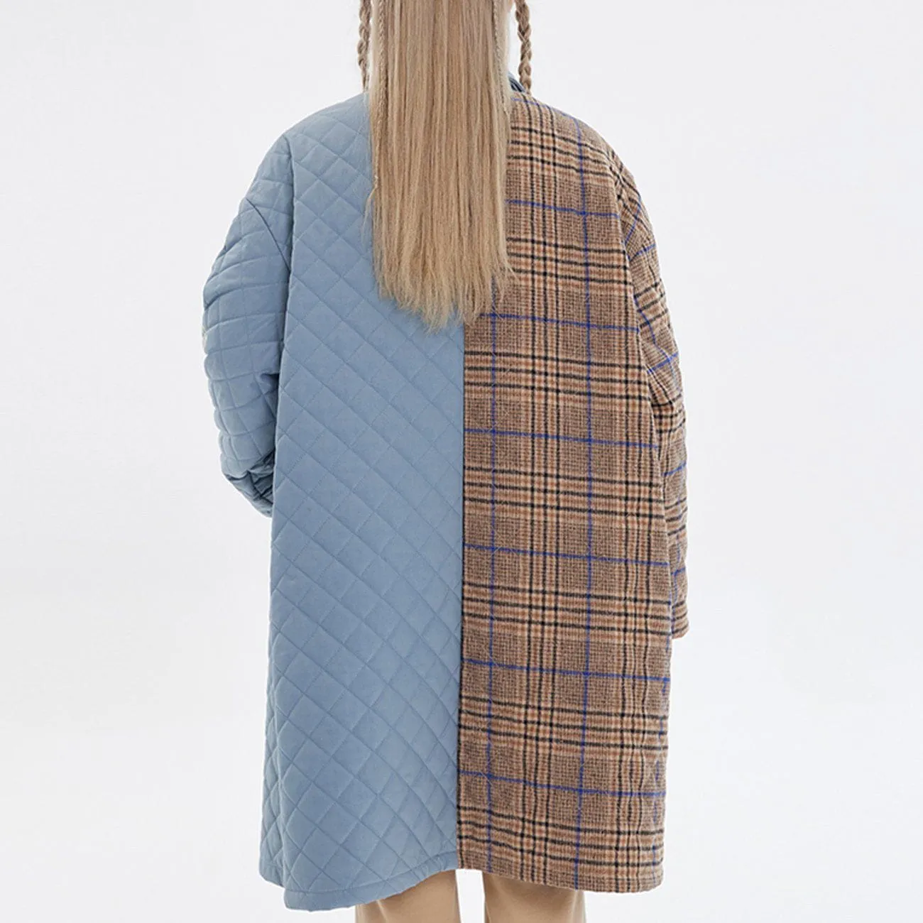 Woolen Plaid Stitching Winter Coat