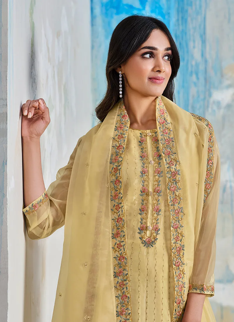 Yellow Multi Embroidered Wedding Palazzo Suit