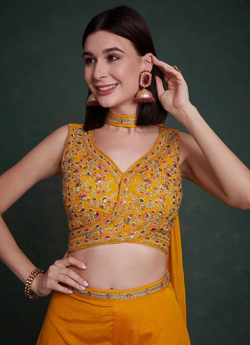 Yellow Multi Handwork Embroidery Designer Co-Ord Palazzo Set