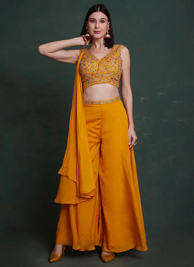 Yellow Multi Handwork Embroidery Designer Co-Ord Palazzo Set