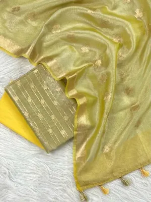Yellow Tissue Silk Suit with Zari Weaving