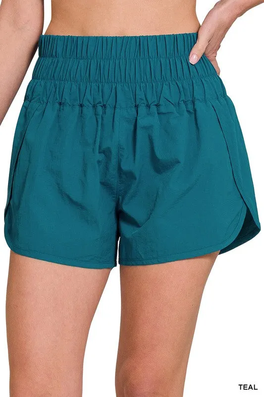 ZENANA Windbreaker Smocked Waistband Running Shorts