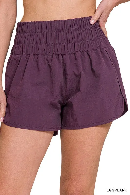 ZENANA Windbreaker Smocked Waistband Running Shorts