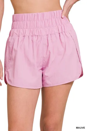 ZENANA Windbreaker Smocked Waistband Running Shorts