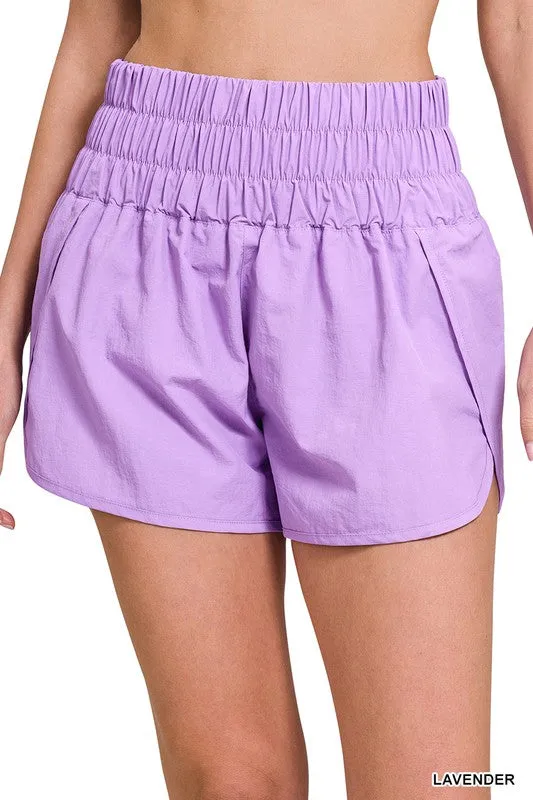 ZENANA Windbreaker Smocked Waistband Running Shorts